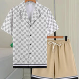 Conjunto Masculino Geométrico Branco e Bege