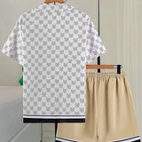 Conjunto Masculino Geométrico Branco e Bege