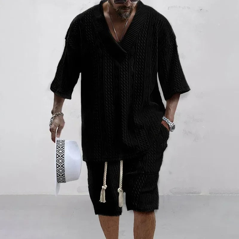Conjunto Masculino Malha Decote V Preto