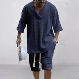 Conjunto Masculino Malha Decote V Preto